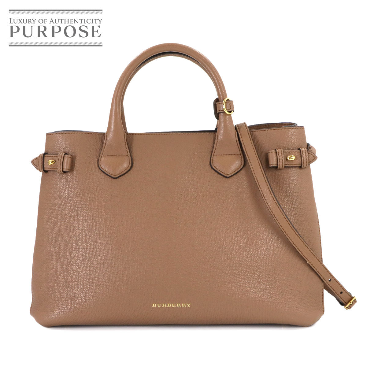 BURBERRY Banner Medium Tote Shoulder Bag Leather Dark sand 3958981