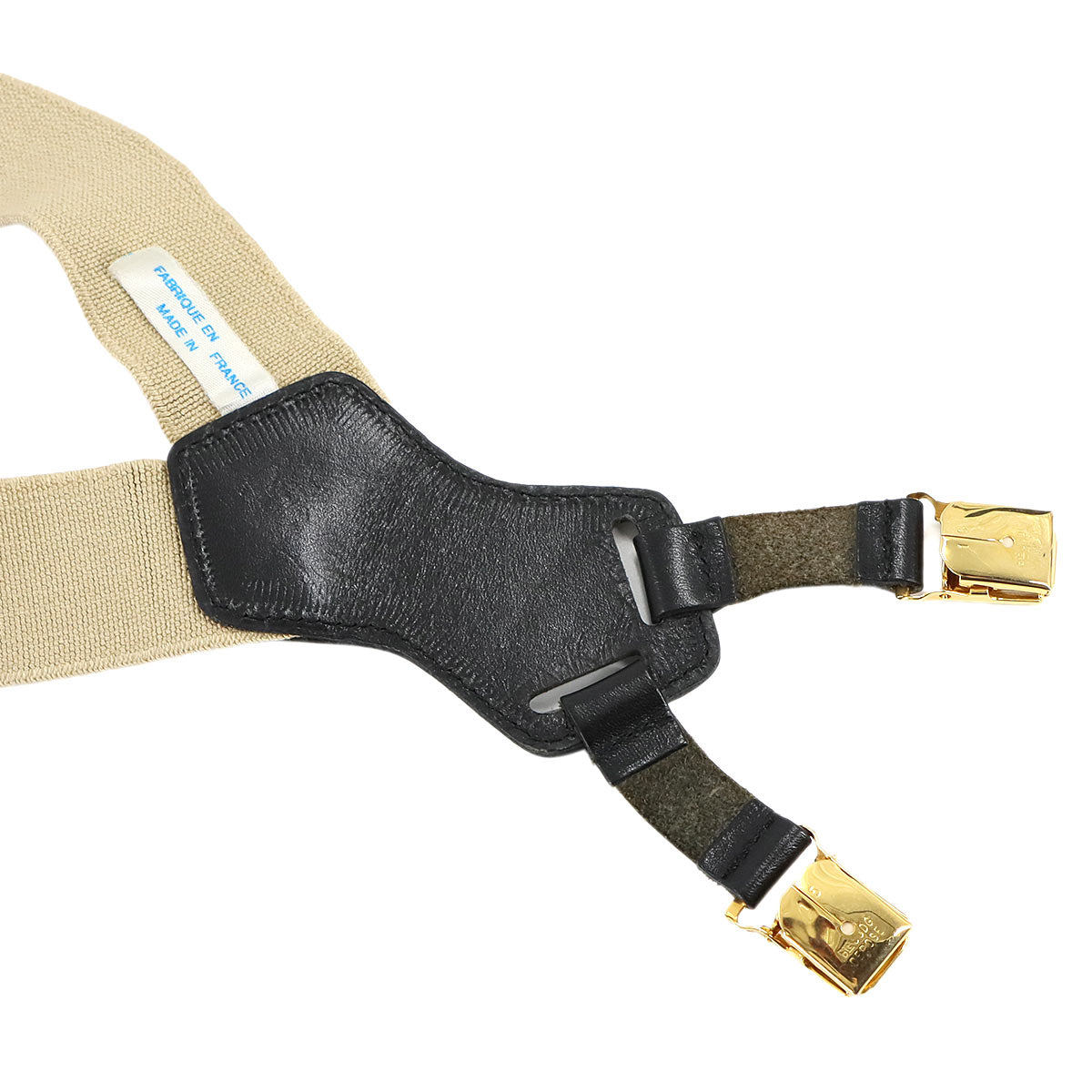 Suspender Canvas Leather Beige Black Logos Accessory Vintage