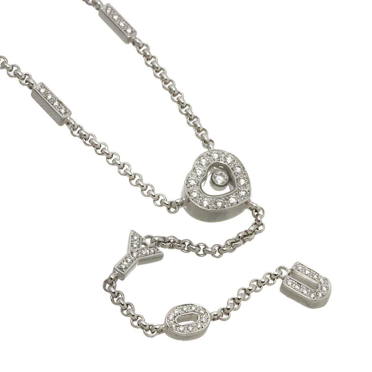 Happy Diamond Heart I LOVE YOU Necklace 18K WG 750