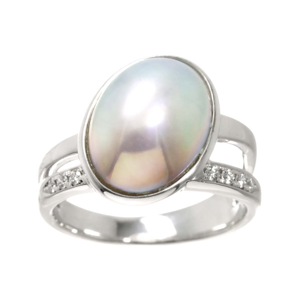 Mabe Pearl Diamond 0.07ct Ring 18K WG Size:6.75-7.25