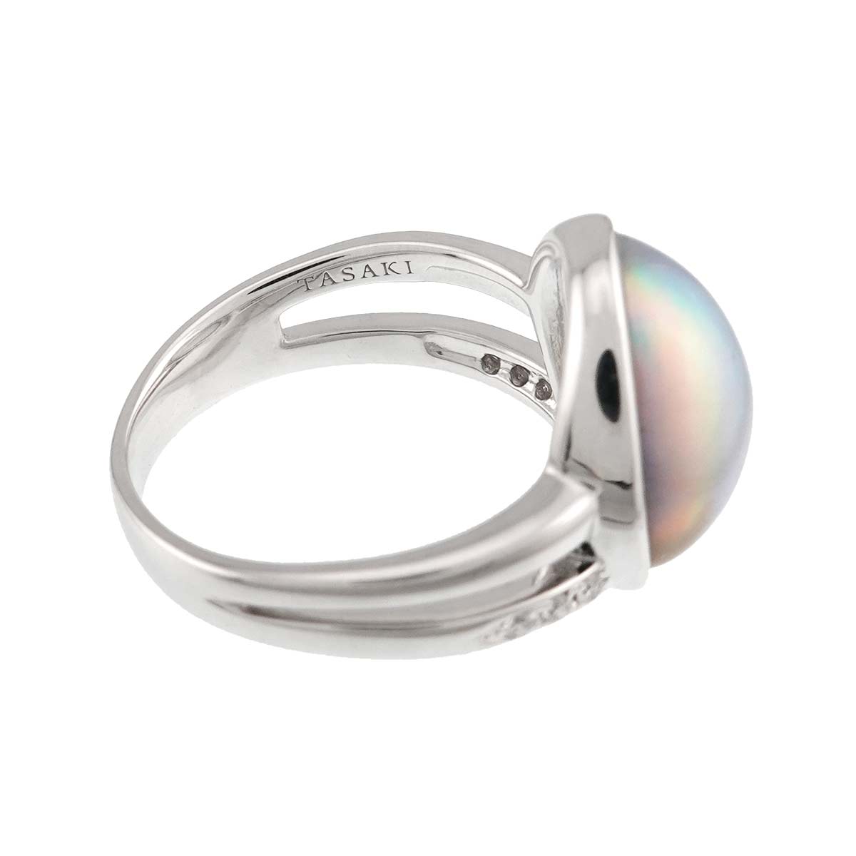 Mabe Pearl Diamond 0.07ct Ring 18K WG Size:6.75-7.25