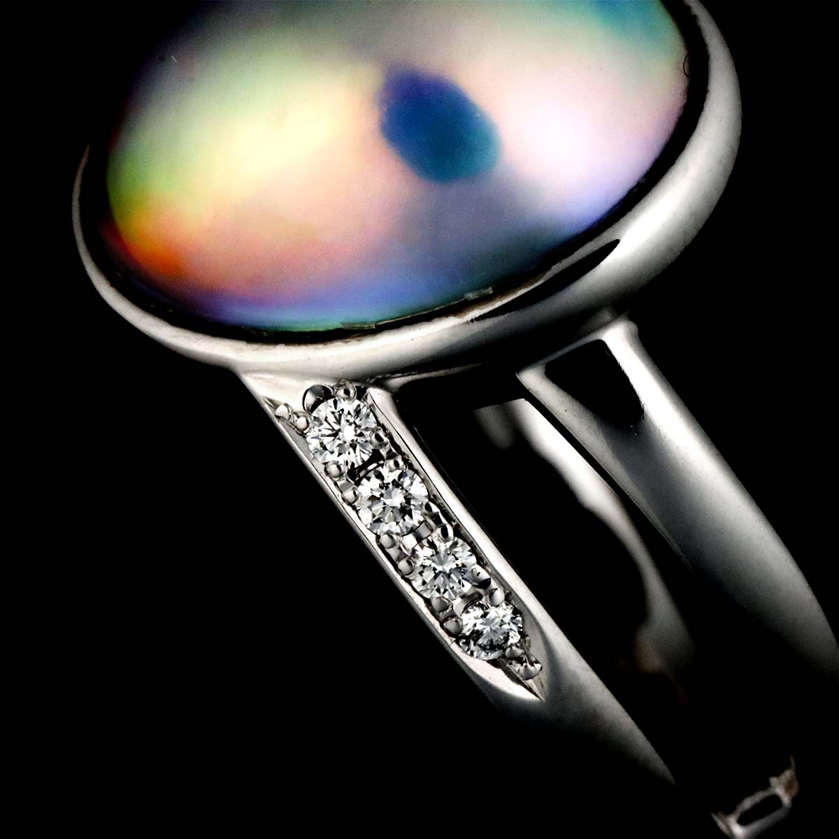 Mabe Pearl Diamond 0.07ct Ring 18K WG Size:6.75-7.25