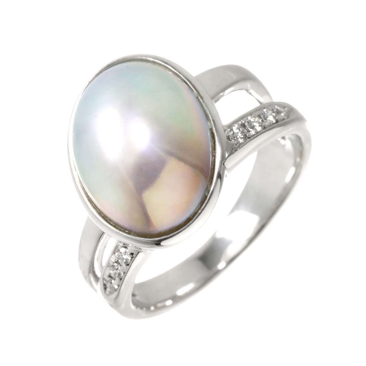 Mabe Pearl Diamond 0.07ct Ring 18K WG Size:6.75-7.25