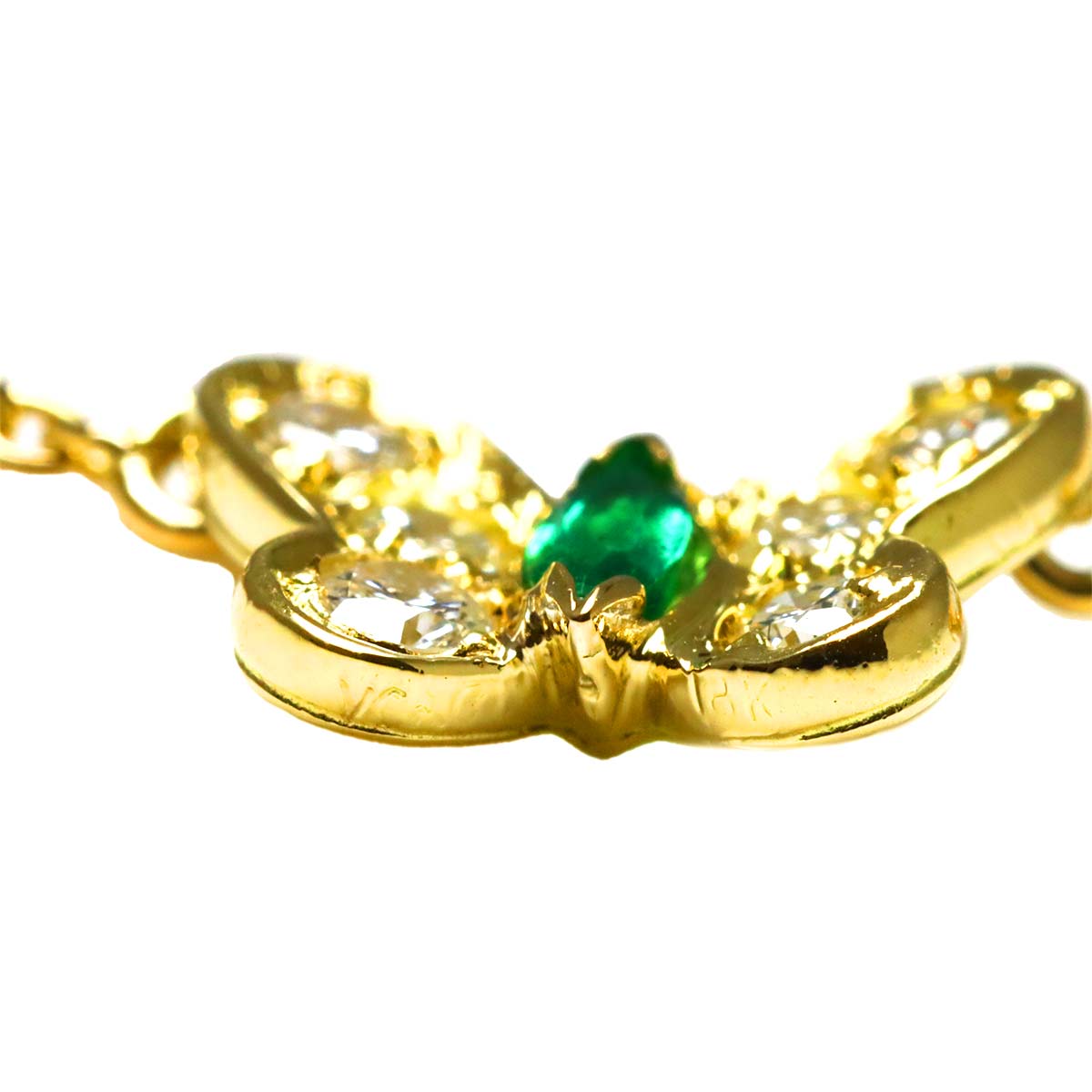 Papillon Emerald Diamond Necklace 18K YG 750