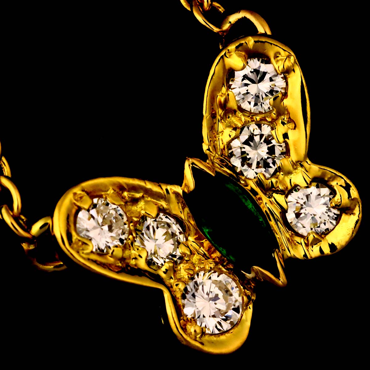 Papillon Emerald Diamond Necklace 18K YG 750