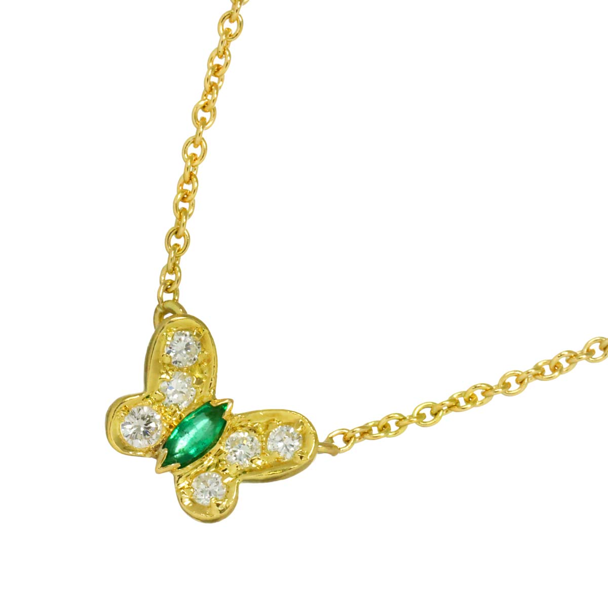 Papillon Emerald Diamond Necklace 18K YG 750