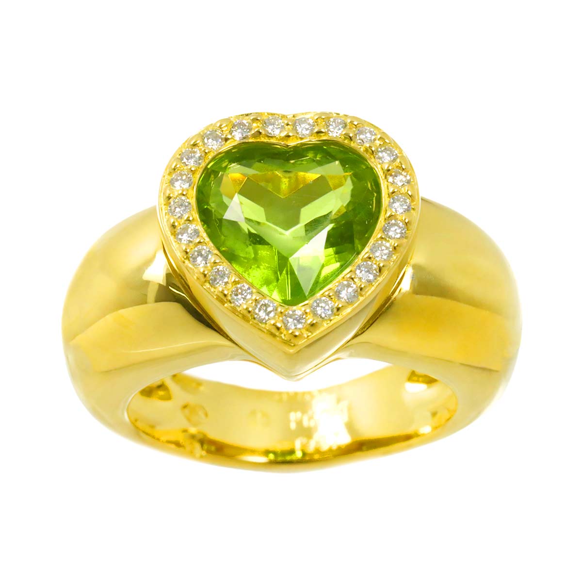 Heart Peridot Diamond Ring 18K YG 750 size54 6.5-6.75(US)