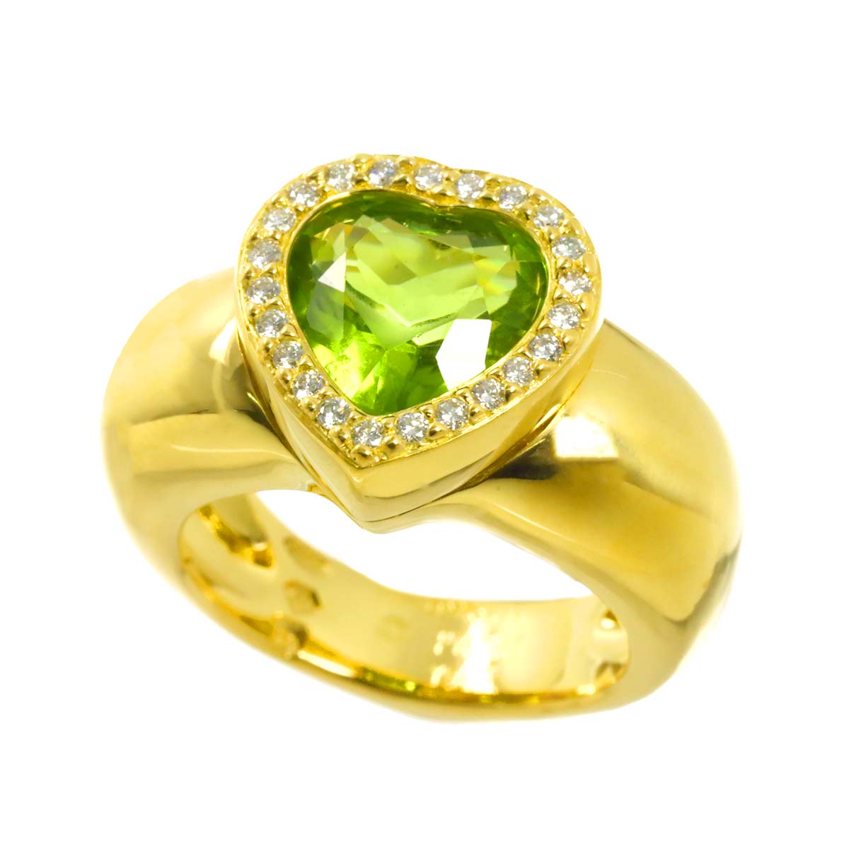 Heart Peridot Diamond Ring 18K YG 750 size54 6.5-6.75(US)