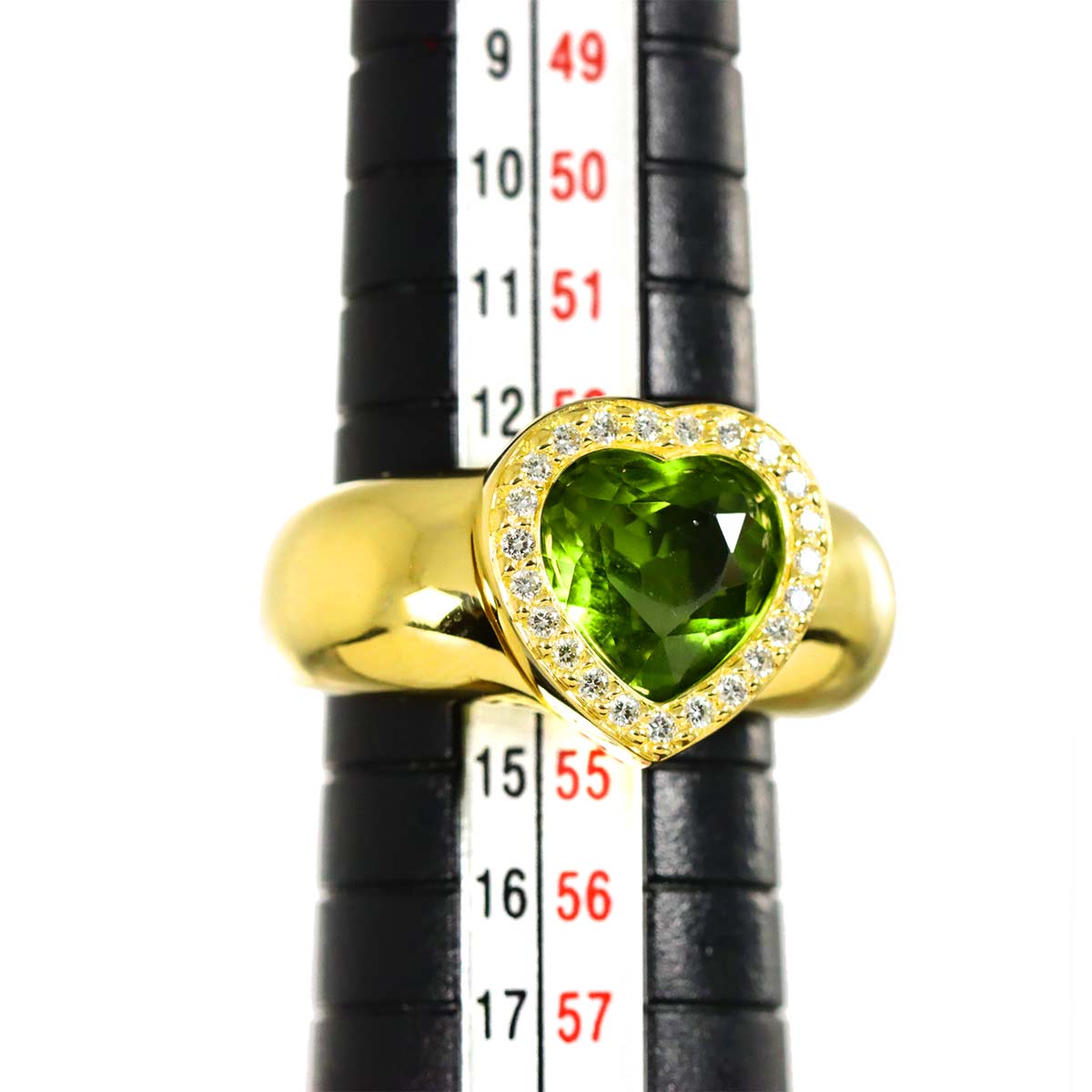 Heart Peridot Diamond Ring 18K YG 750 size54 6.5-6.75(US)