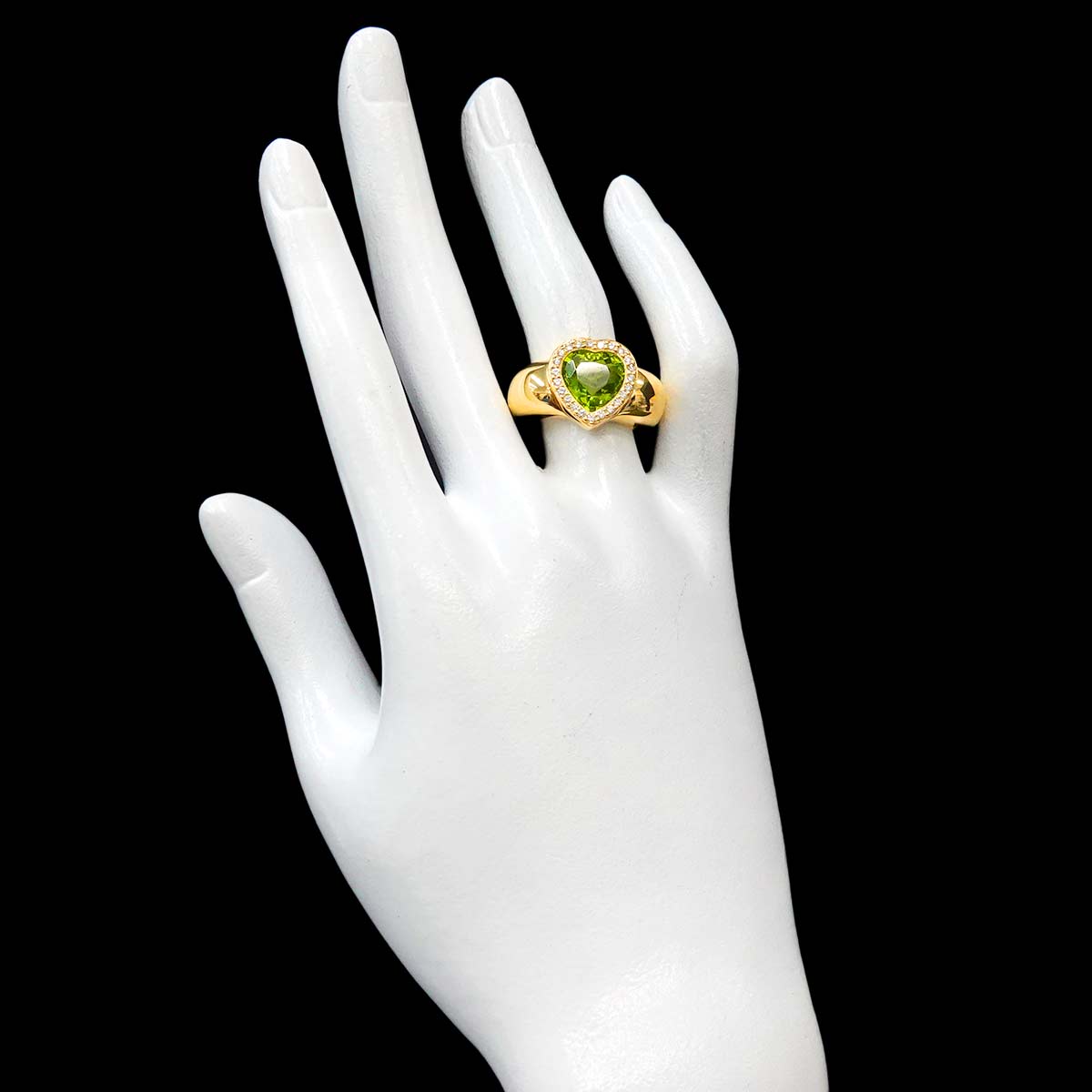 Heart Peridot Diamond Ring 18K YG 750 size54 6.5-6.75(US)