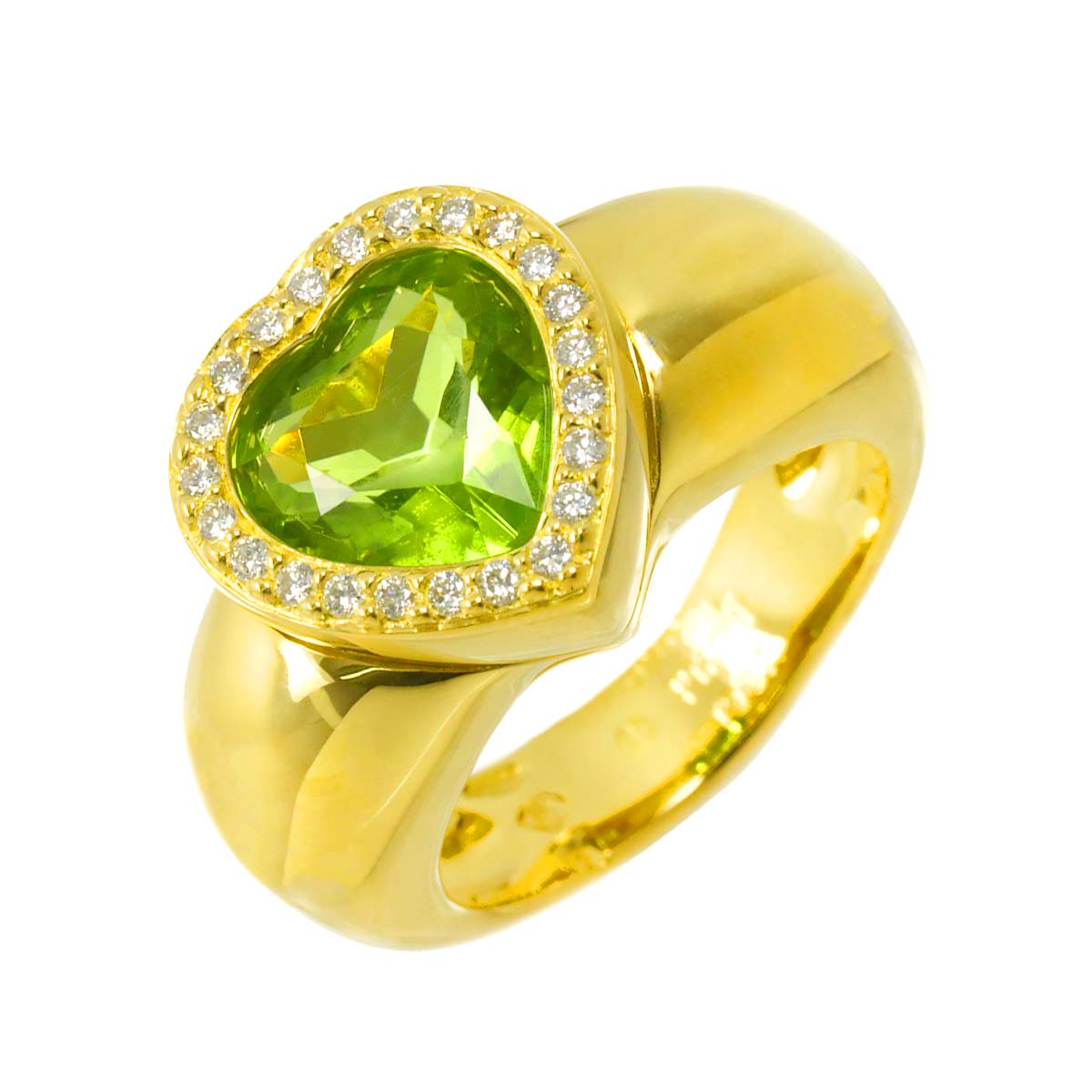 Heart Peridot Diamond Ring 18K YG 750 size54 6.5-6.75(US)