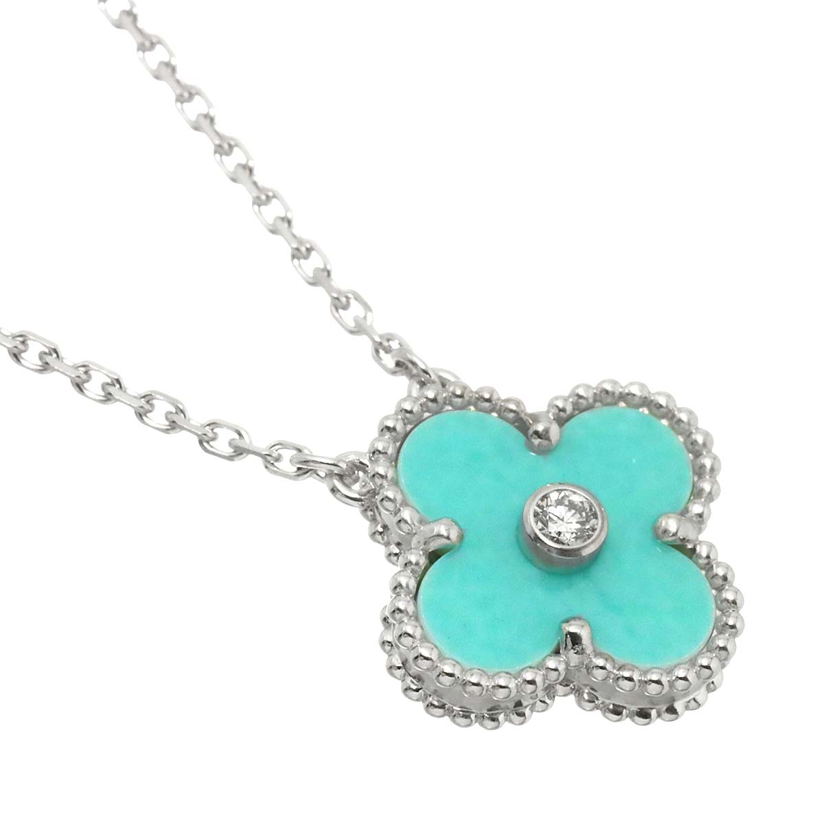 Vintage Alhambra Celadon Green Diamond Necklace 18K WG