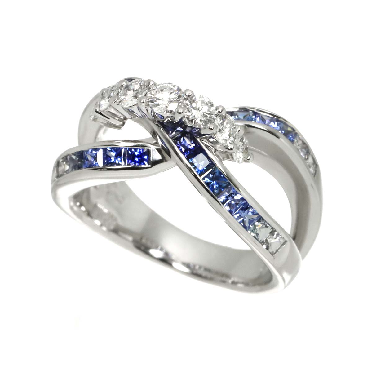 Sapphire 1.22ct Diamond 0.45ct Ring 18K WG 750 Size 6(US)