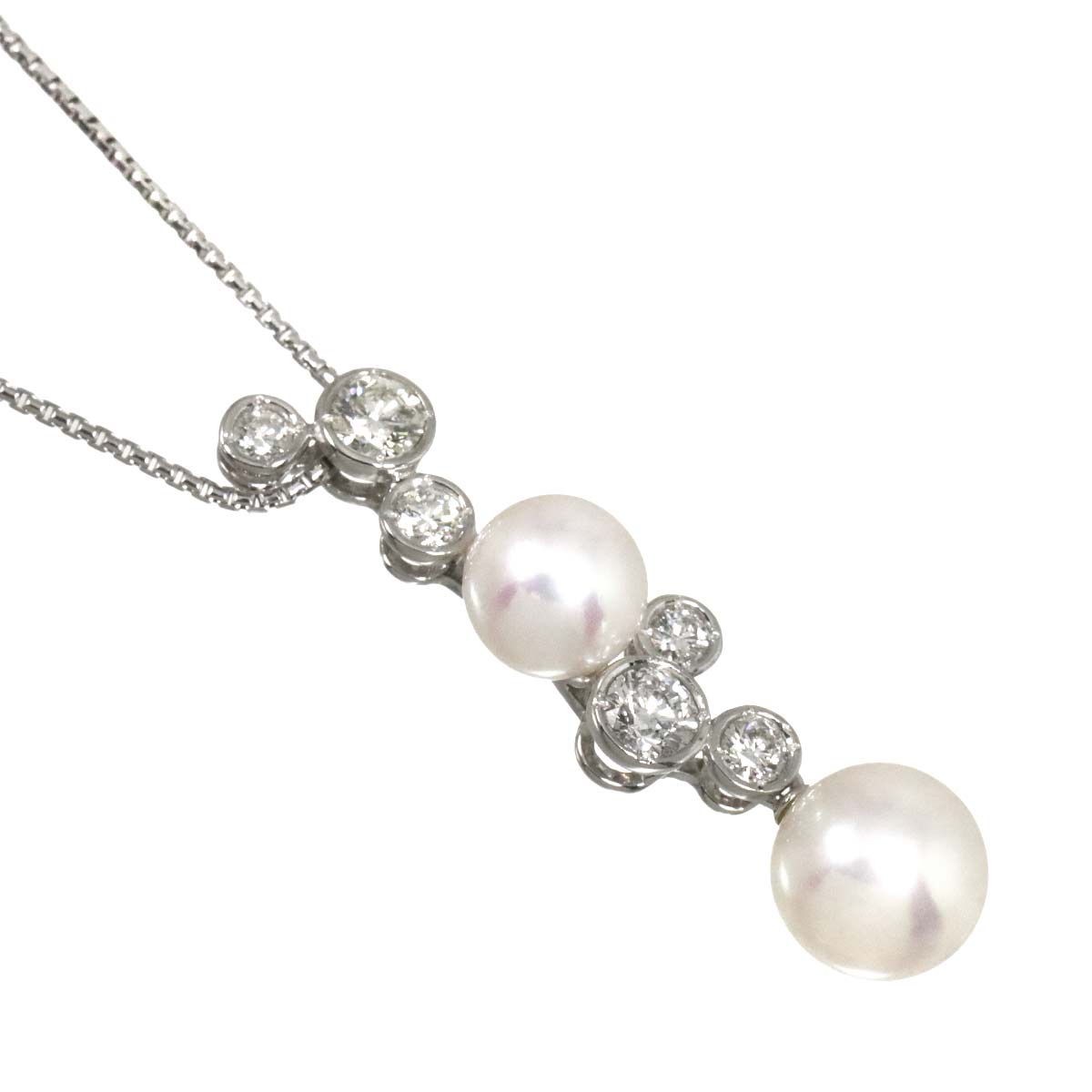 Akoya Pearl 8.0-6.8mm Diamond 0.55ct Necklace 18K WG 750
