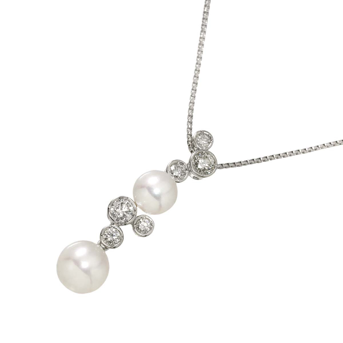 Akoya Pearl 8.0-6.8mm Diamond 0.55ct Necklace 18K WG 750