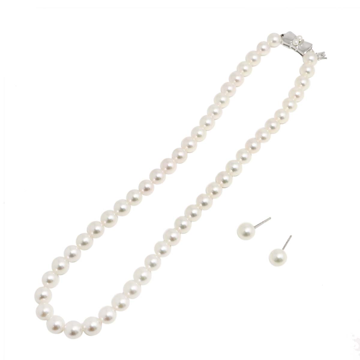 Akoya Pearl Necklace SV 18K WG Earrings Pierced Two piece set