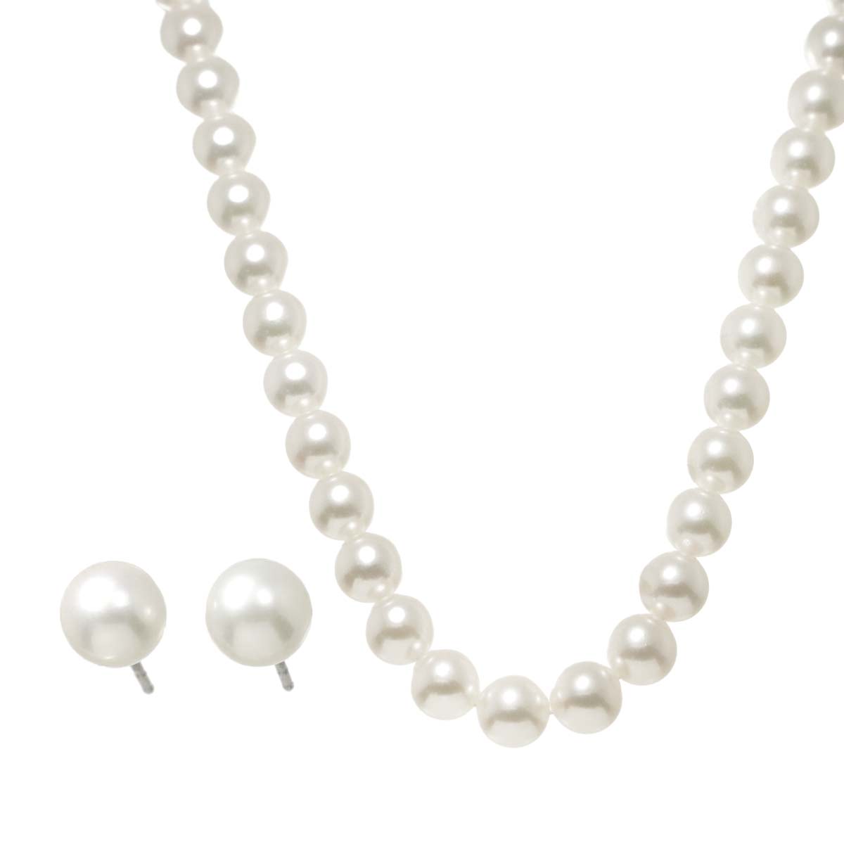 Akoya Pearl Necklace SV 18K WG Earrings Pierced Two piece set