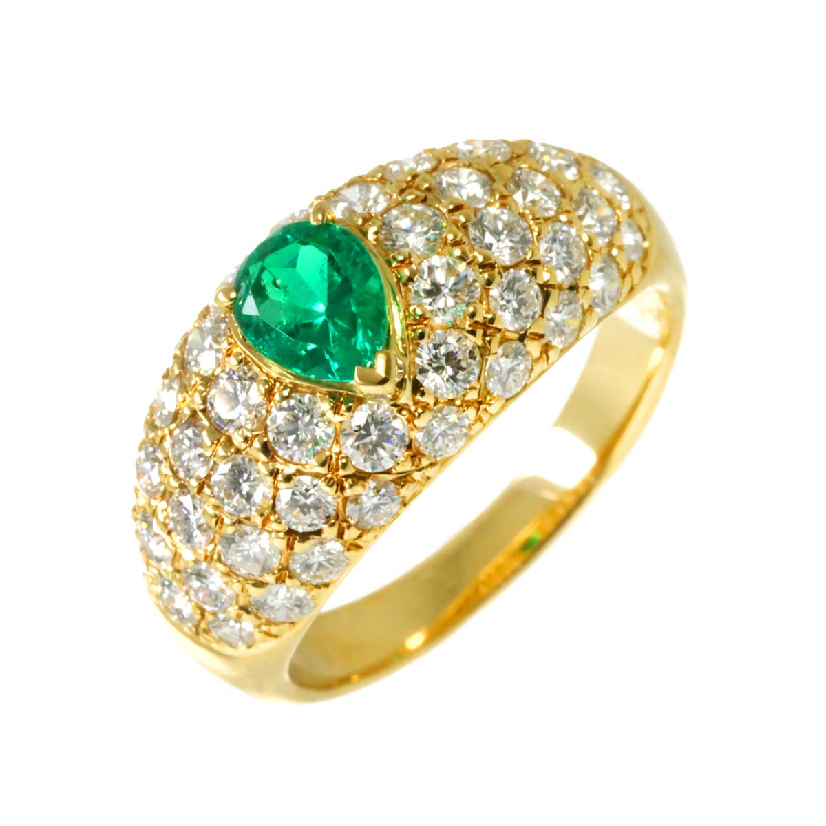 Emerald 0.57ct Diamond 1.48ct Ring K18 YG Yellow Gold size6.25-6.5(US)