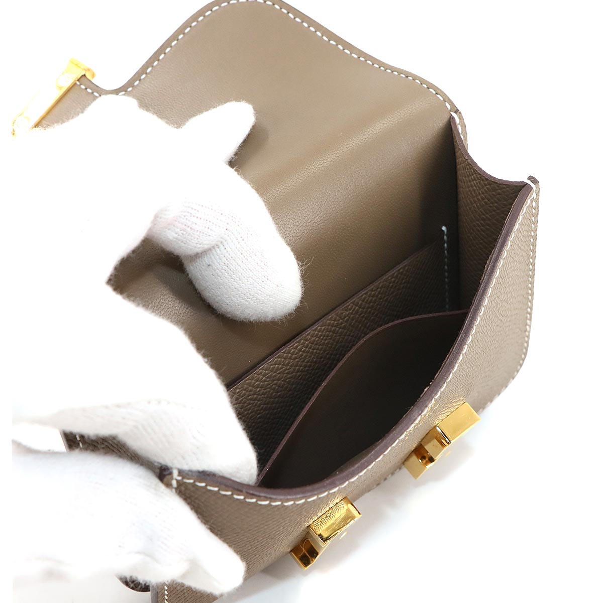 Constance Slim Wallet Epsom Etoupe Coin Case Purse