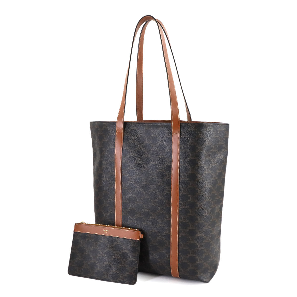 Triomphe Museum Tote Bag PVC Leather Tan 194542 Pouch Purse