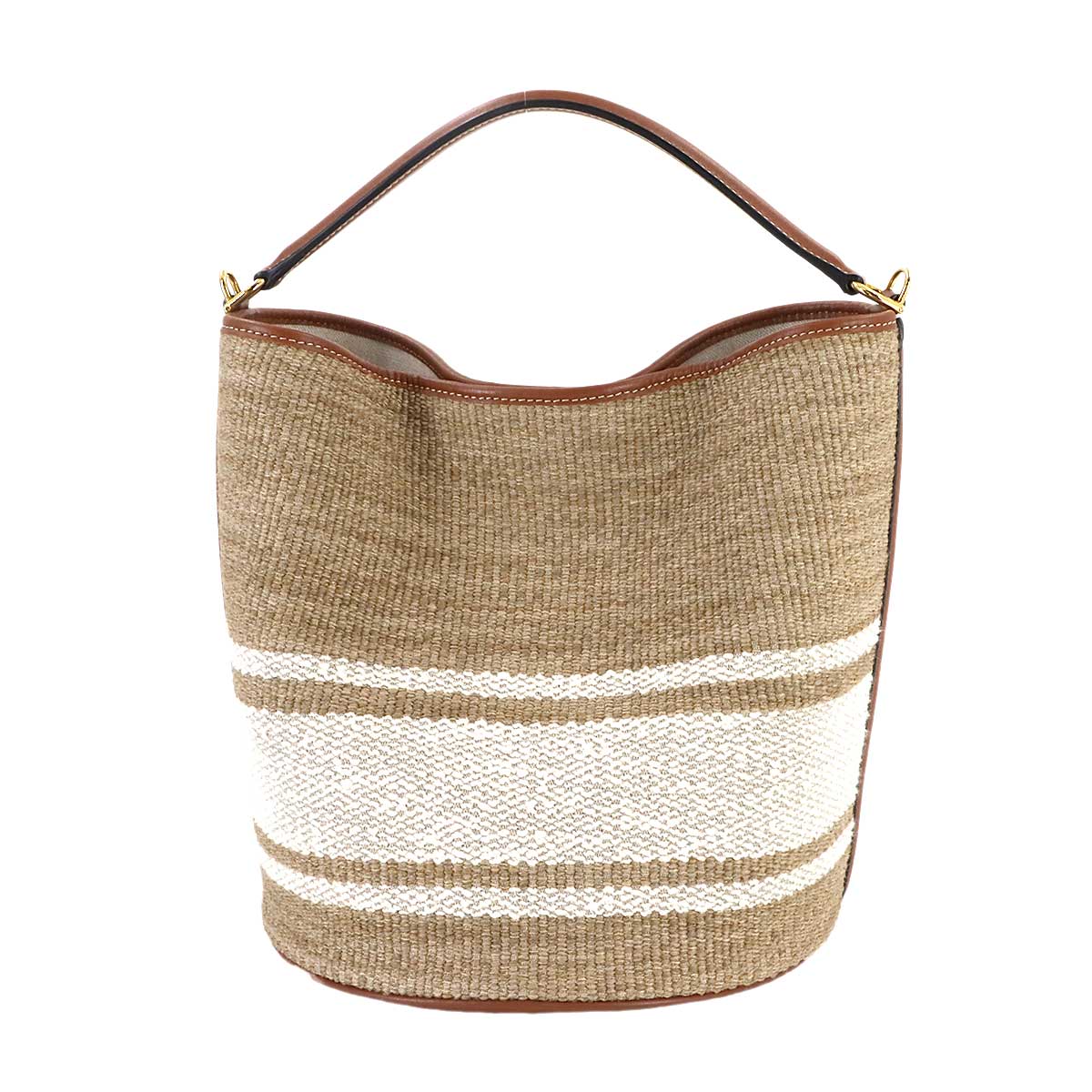 16 Bucket Bag Hand Shoulder Textile Leather Beige