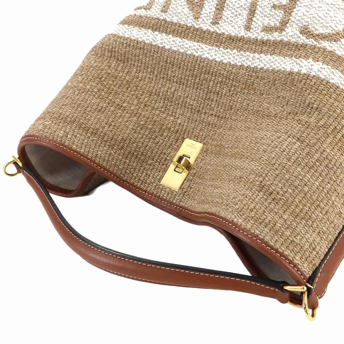 16 Bucket Bag Hand Shoulder Textile Leather Beige