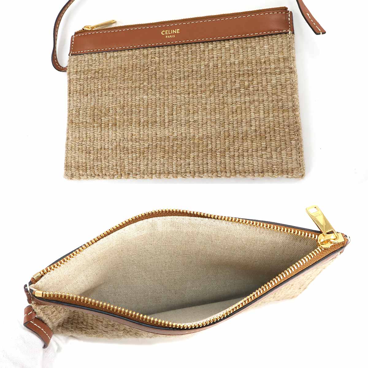 16 Bucket Bag Hand Shoulder Textile Leather Beige