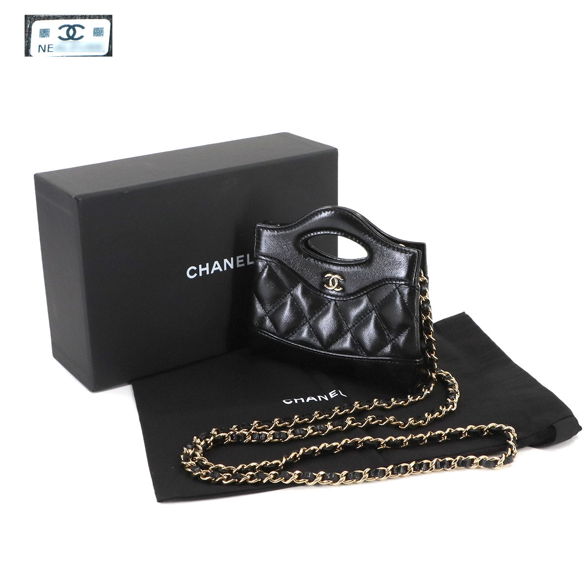 CHANEL 31 Micro Clutch Chain Shoulder Bag Leather Black Purse