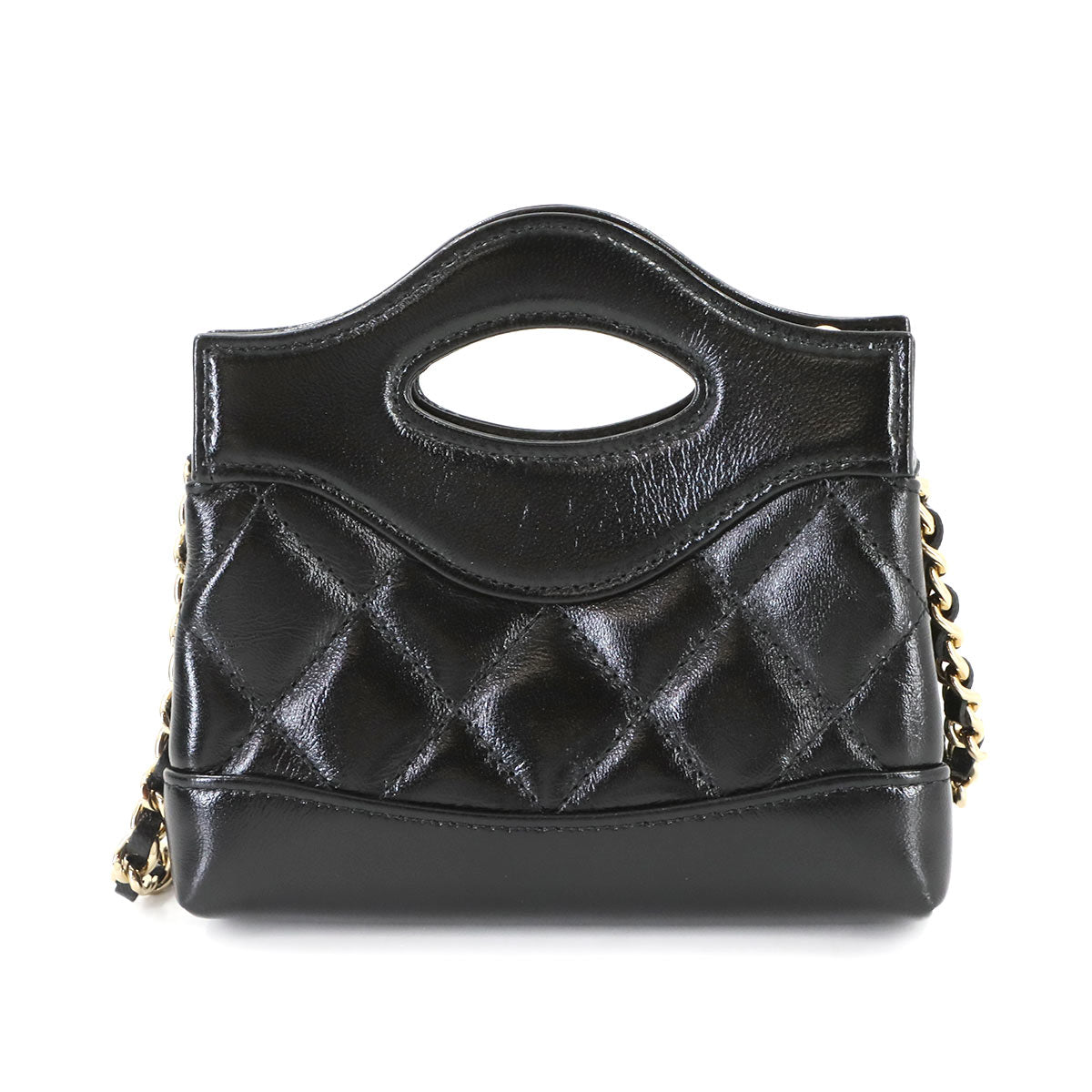 CHANEL 31 Micro Clutch Chain Shoulder Bag Leather Black Purse