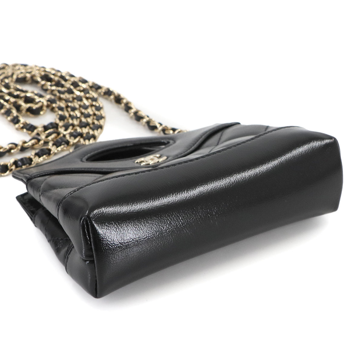 CHANEL 31 Micro Clutch Chain Shoulder Bag Leather Black Purse