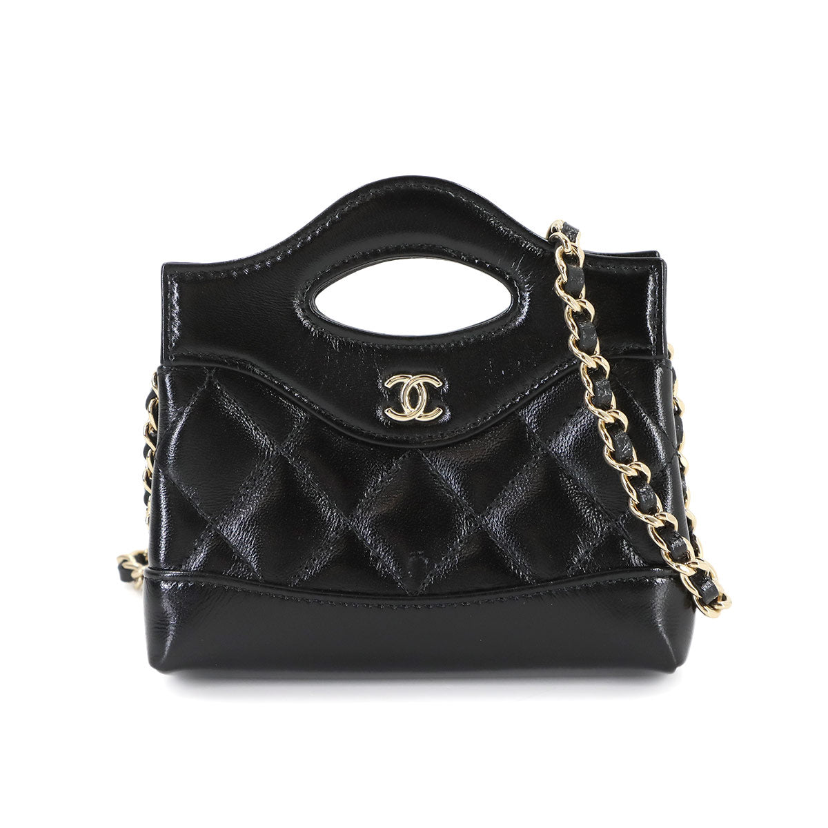 CHANEL 31 Micro Clutch Chain Shoulder Bag Leather Black Purse