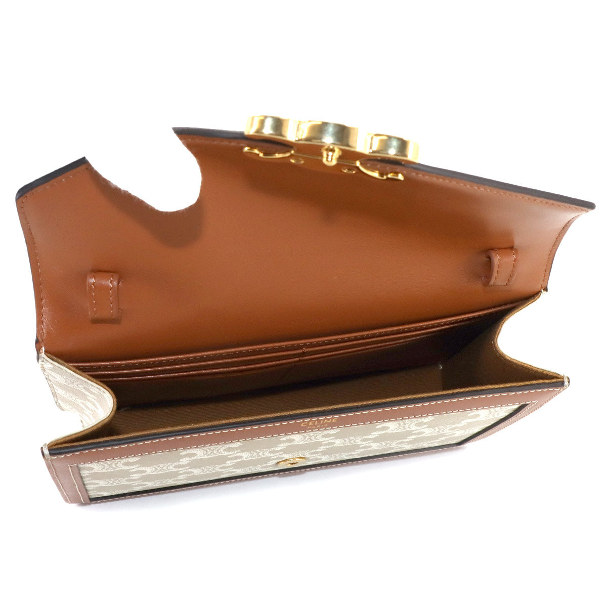 Triomphe Chain Long Wallet Leather Beige Brown 10L462F16 Purse