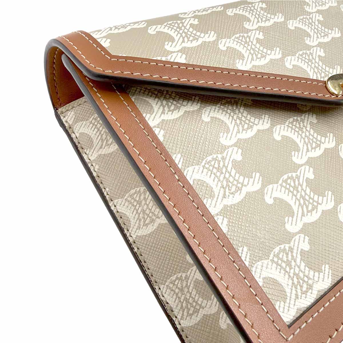 Triomphe Chain Long Wallet Leather Beige Brown 10L462F16 Purse