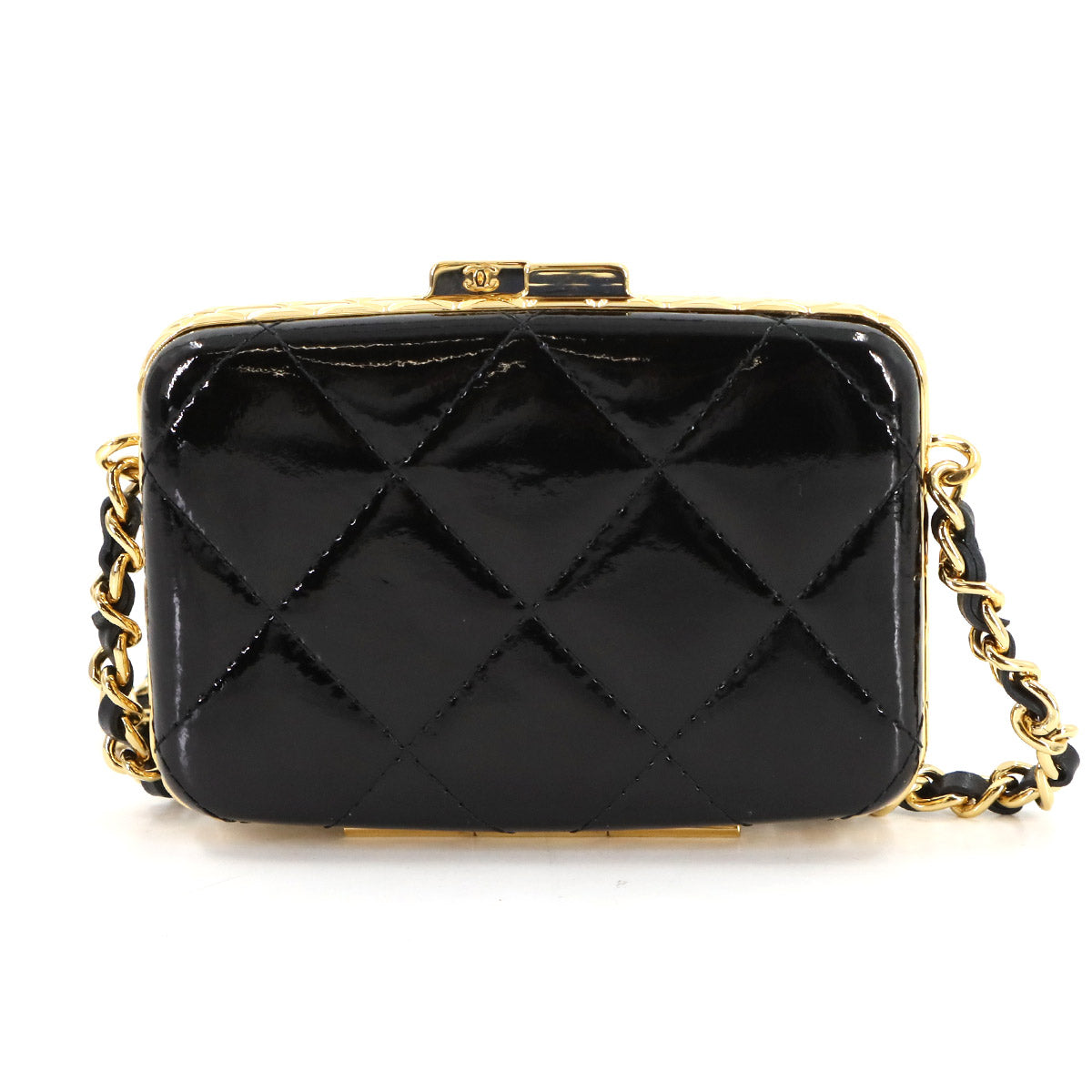 Matelasse Chain Shoulder Card Case Enamel Black AP2242