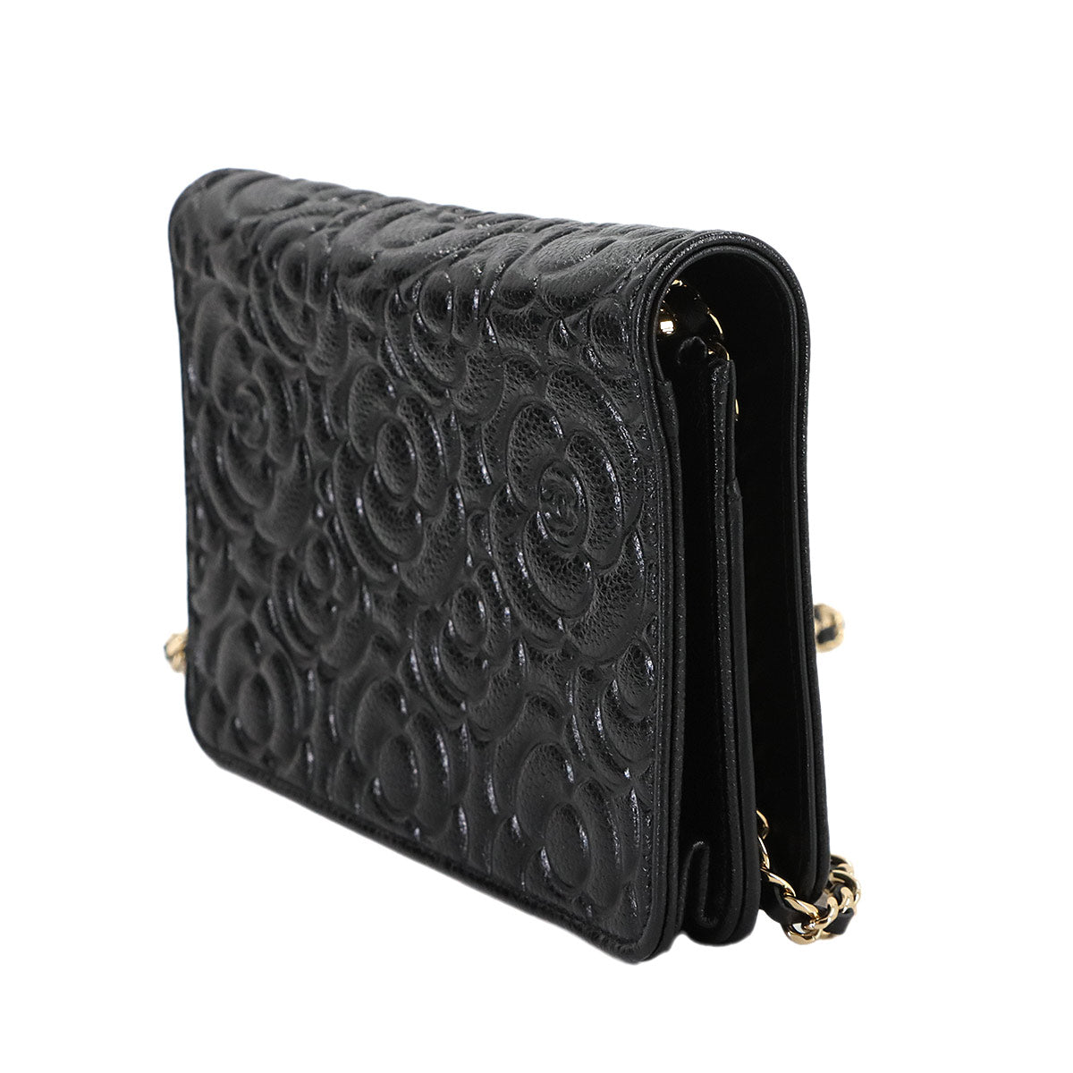 Camellia Chain Wallet Leather Black A82336 Purse CC Logos