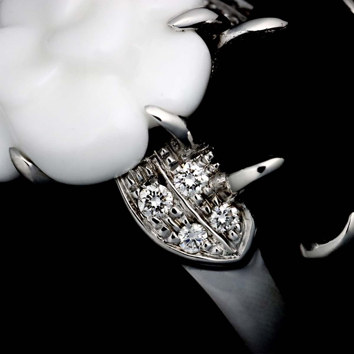 Camelia Ceramic Diamond Ring 18K WG 750 Size50 5.25(US)