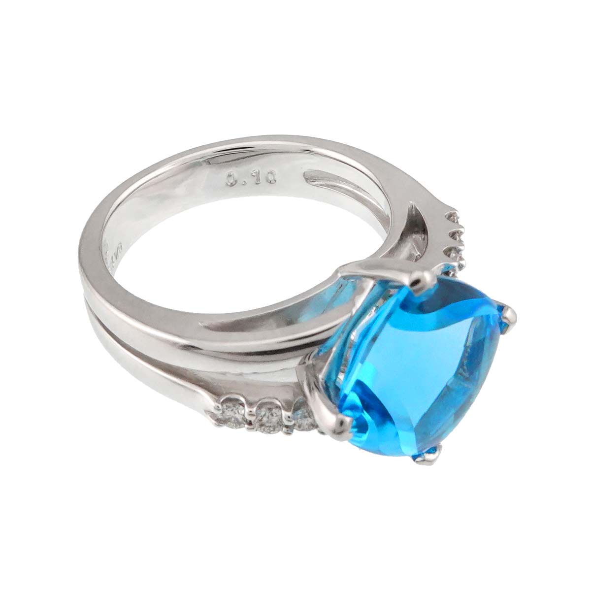 Blue Topaz Diamond 0.10ct Ring 18K WG 750 Size6(US)