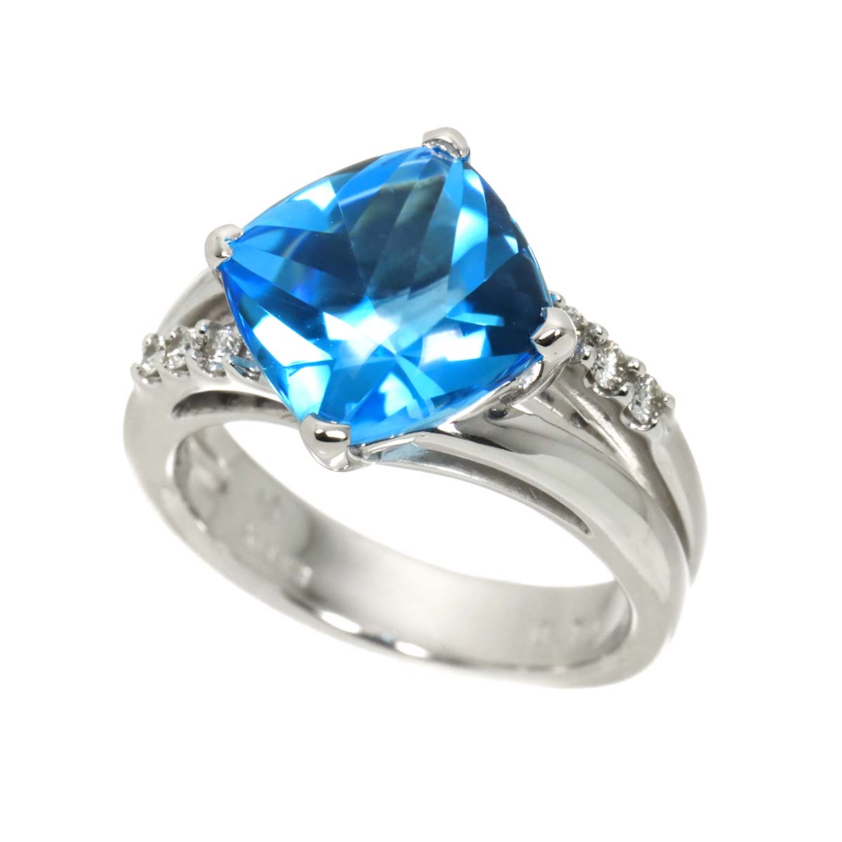 Blue Topaz Diamond 0.10ct Ring 18K WG 750 Size6(US)