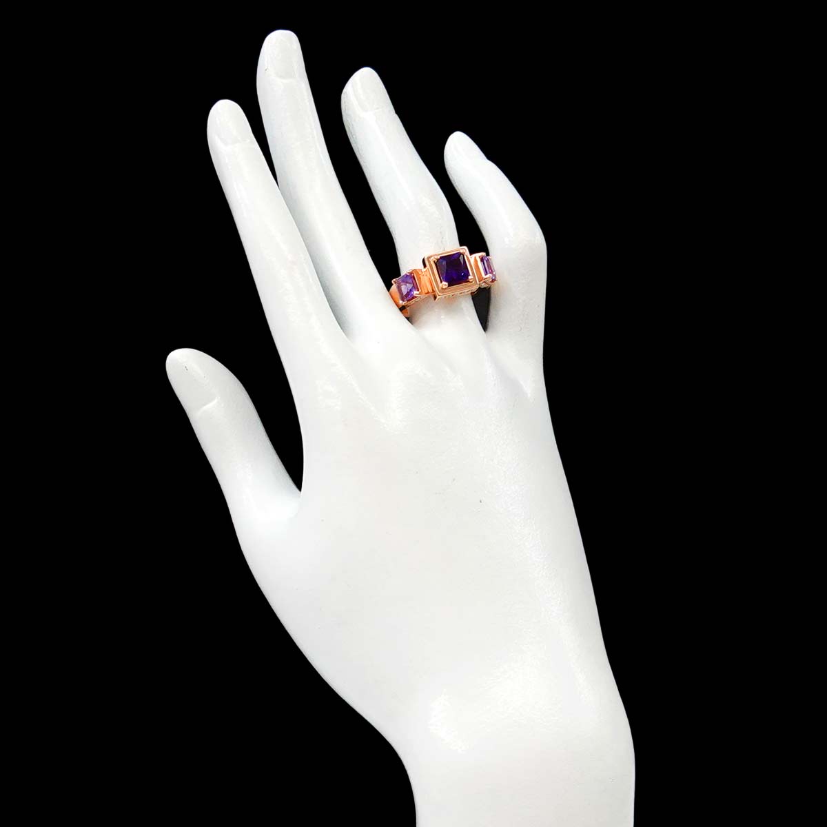 Amethyst Diamond 0.21ct Ring 18K Pink Gold 750 Size6.75(US)