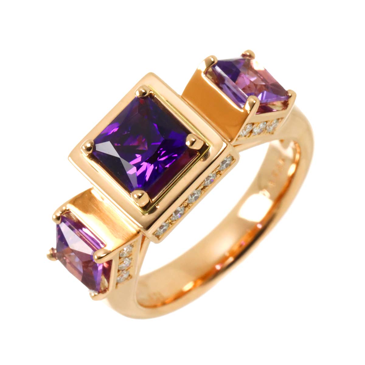 Amethyst Diamond 0.21ct Ring 18K Pink Gold 750 Size6.75(US)