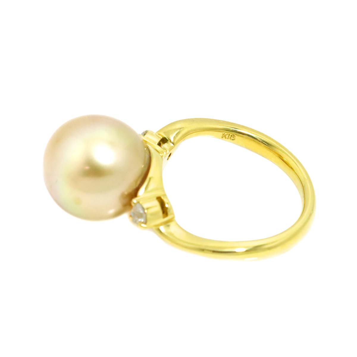 South Sea pearl 11.8mm Diamond 0.18ct Ring 18K K18 YG 750 5-5.25(US)