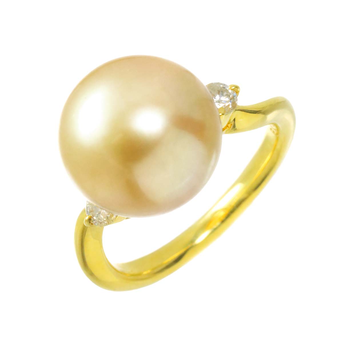 South Sea pearl 11.8mm Diamond 0.18ct Ring 18K K18 YG 750 5-5.25(US)
