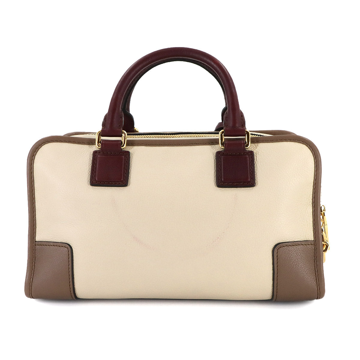 Amazona 28 Hand Bag Leather Beige Brown Bordeaux Purse