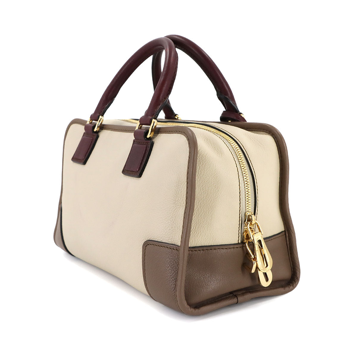 Amazona 28 Hand Bag Leather Beige Brown Bordeaux Purse