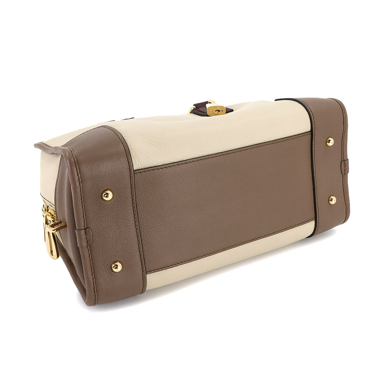 Amazona 28 Hand Bag Leather Beige Brown Bordeaux Purse