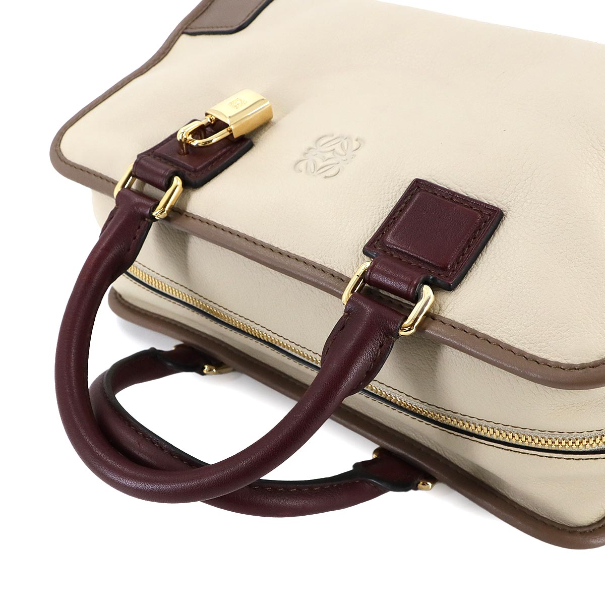 Amazona 28 Hand Bag Leather Beige Brown Bordeaux Purse