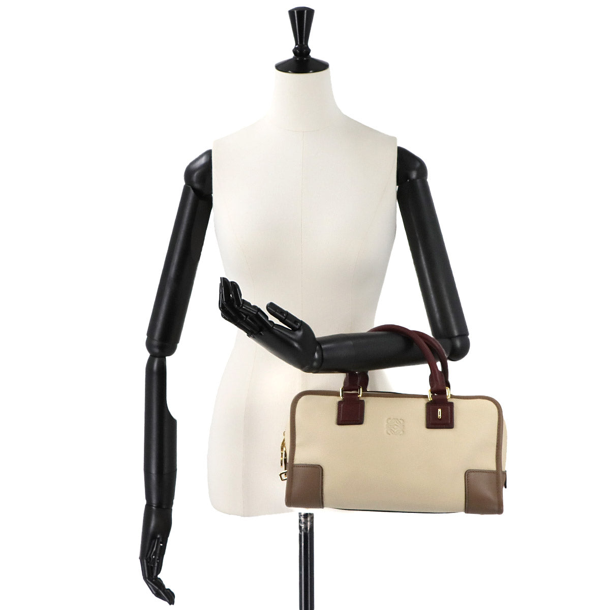 Amazona 28 Hand Bag Leather Beige Brown Bordeaux Purse