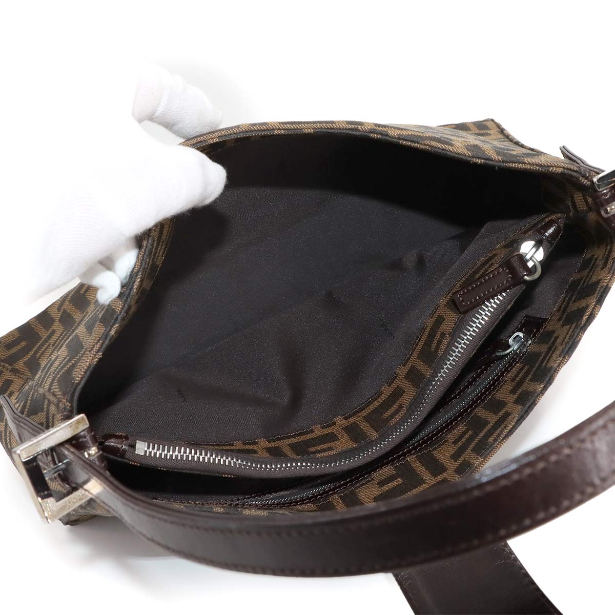 Zucca Shoulder Bag Canvas Leather Brown 16115 Purse