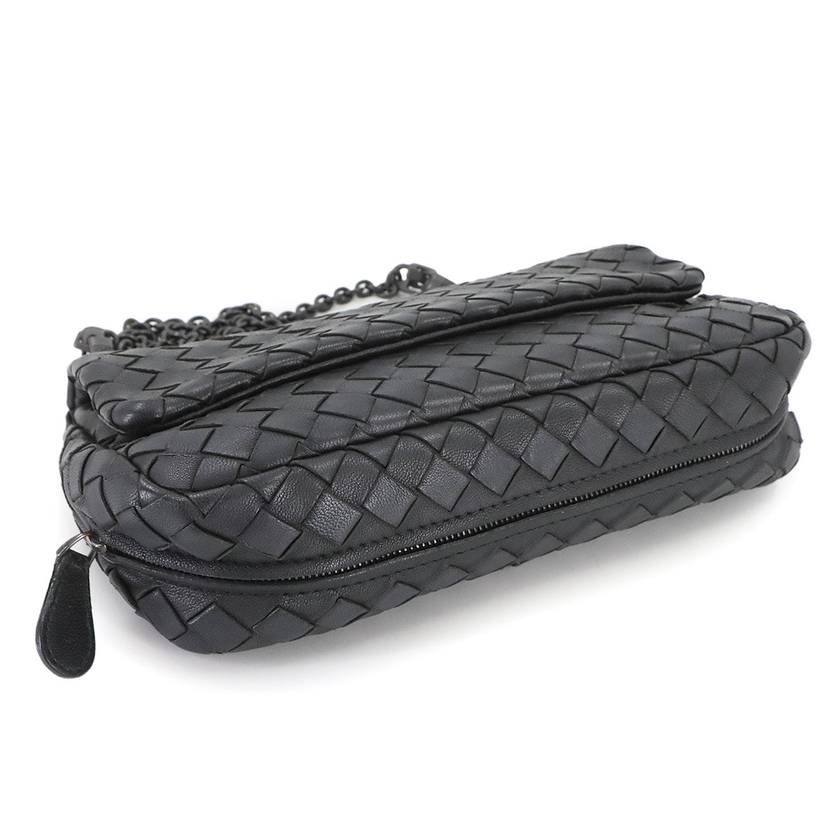 Intrecciato Chain Shoulder Bag Leather Black 310774