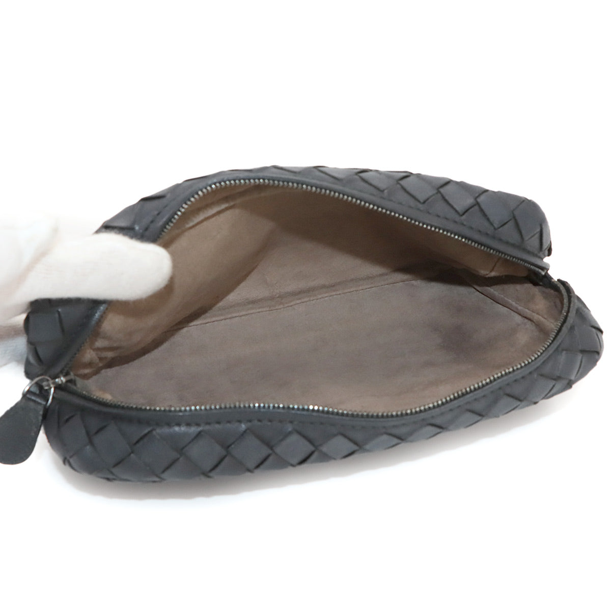 Intrecciato Chain Shoulder Bag Leather Black 310774